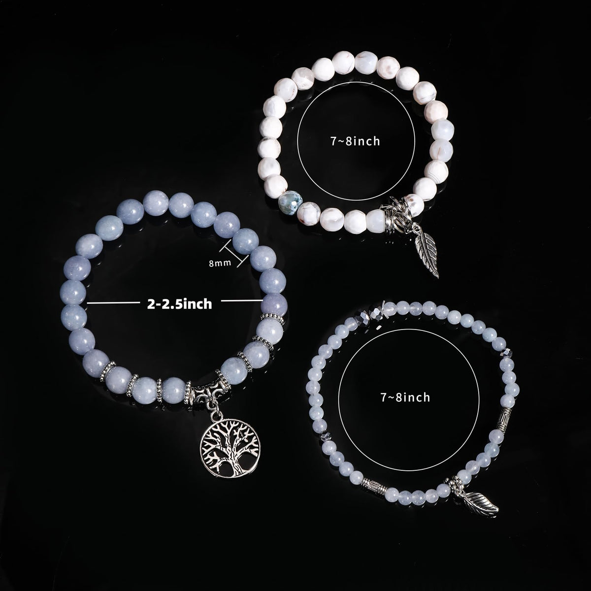 Jardme Healing Crystal Bracelets for Women, 8mm Beaded Natural Stone Stretch Chakra Bracelets Tree of Life Bracelet Jewelry Gifts for Women