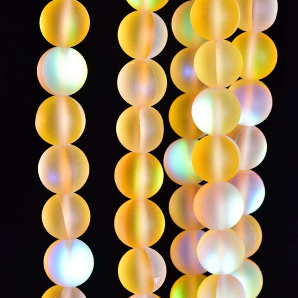 Asingeloo 60PCS 6mm Natural Yellow Mystic Aura Quartz Gemstone Frosted Matte Titanium Round Loose Spacer Beads 15 inch Full Strand Crystal Healing Power Quartz