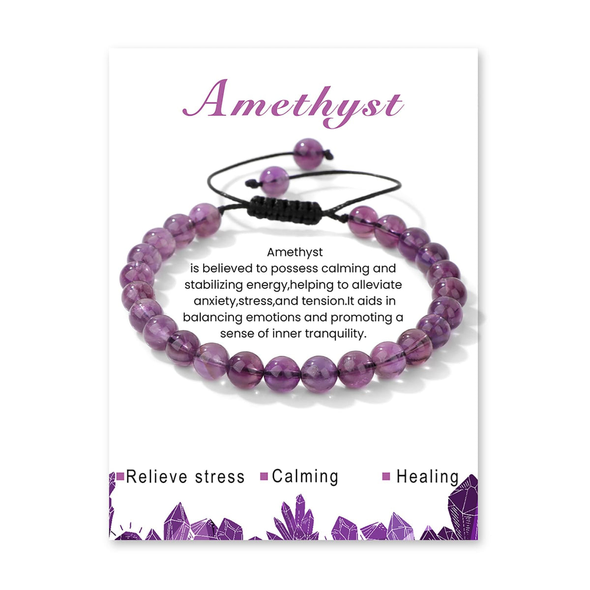 Lit Wall Amethyst Bracelet for Women 6mm Adjustable Purple Beaded Crystal Bracelet Healing Bracelets Spiritual Natural Stone Bracelets Amethyst Jewelry for Women