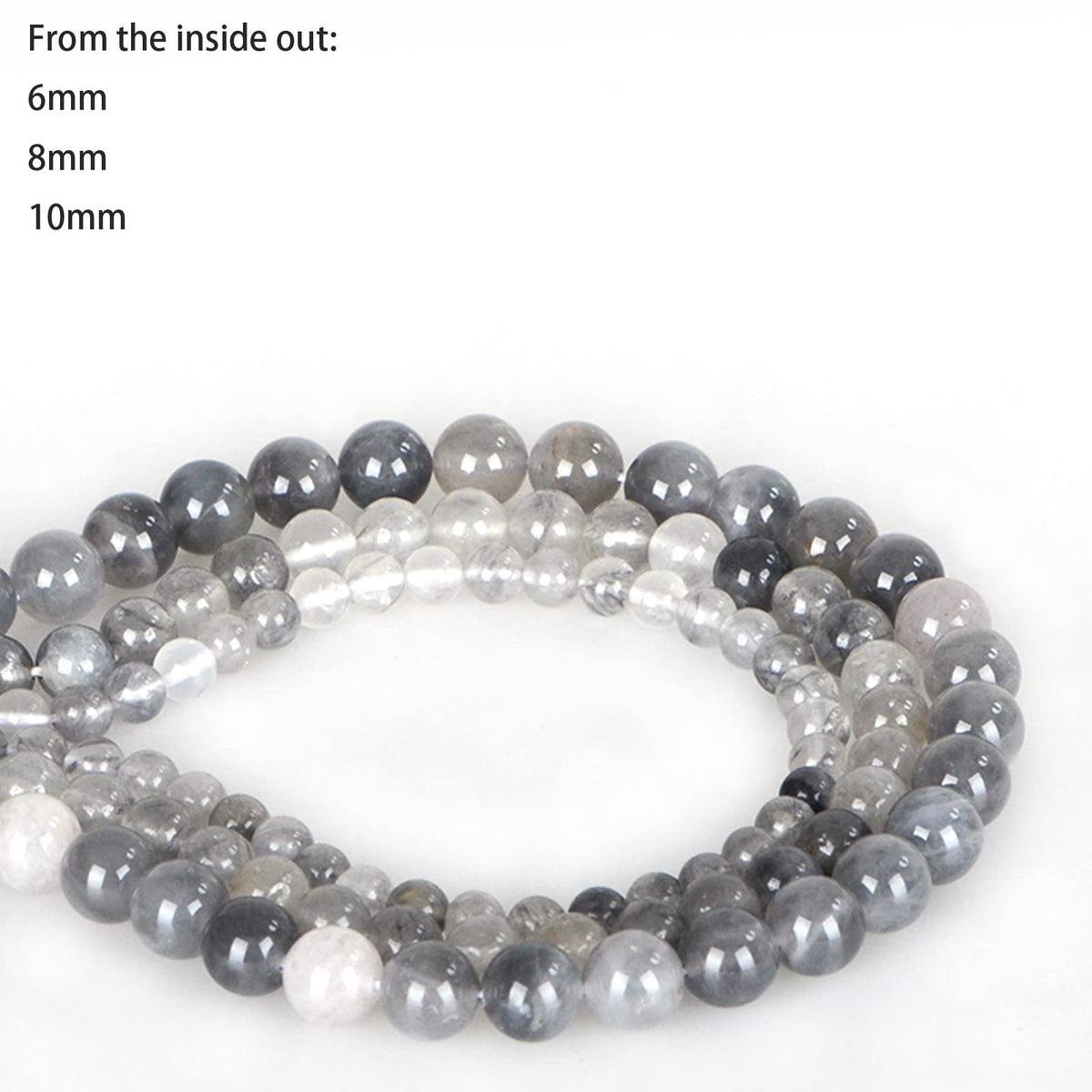 ICAI Beads（Cloudy Quartz Crystals） Natural Stone Gemstone Round Loose Beads Crystal Energy Stone Healing Power for Jewelry Making DIY,1 Strand 46-48pcs（8mm）