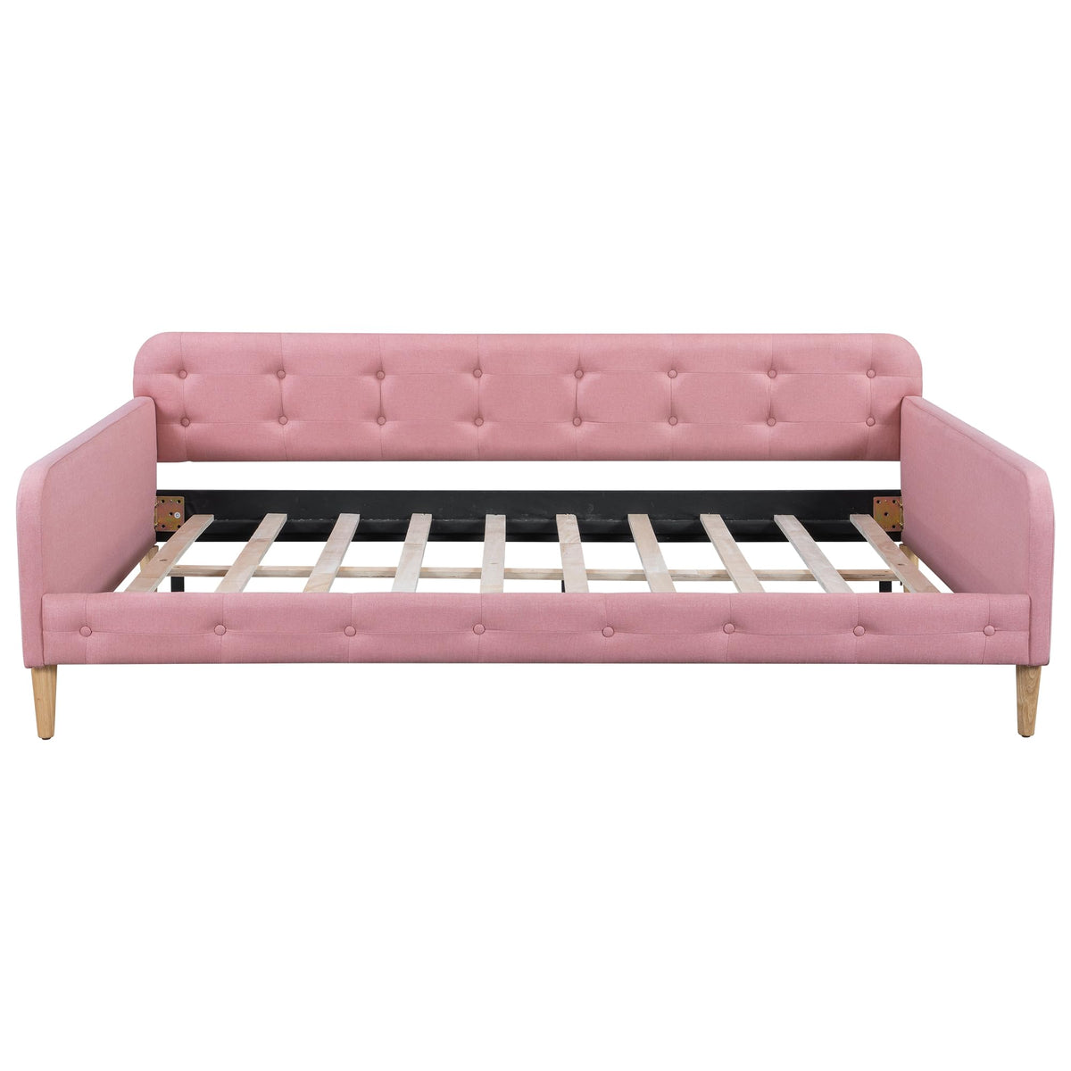 GDFStudio Full Size Upholstered Daybed with Support Legs, Linen Sofa Bed Frame with Button Tufted Sides, Wood Slat Support, No Box Spring Required, Modern Guest Bed for Bedroom or Living Room, Pink