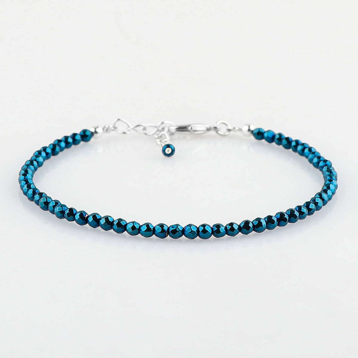 CRYSTALINES Genuine Blue Hametite Gemstone Bracelet, Faceted Beads Stones, Hypoallergenic Handmade Boho Jewelry for Women, Healing Crystals, Adjustable Silver Chain 7+1inch, Birthday Gift