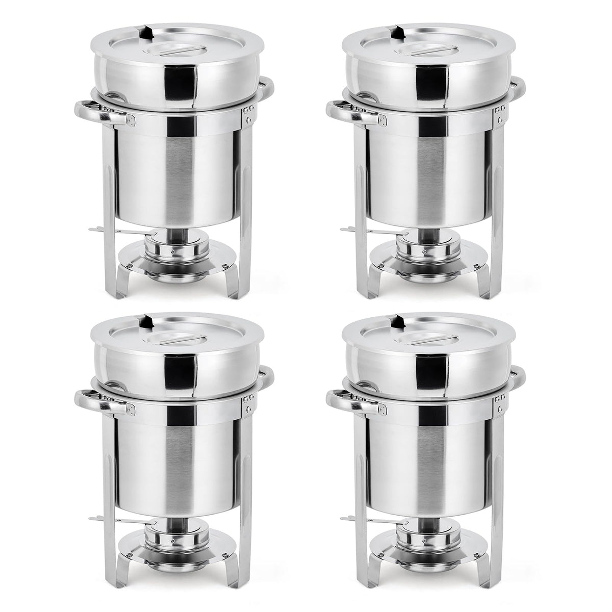 Commercial 11QT Soup Chafer Set, 4 Pack Stainless Steel Round Food Warmers Set with Pot, Notched Lids & Fuel Containers, Soup Warmers Ideal for Buffet Service & Event Catering