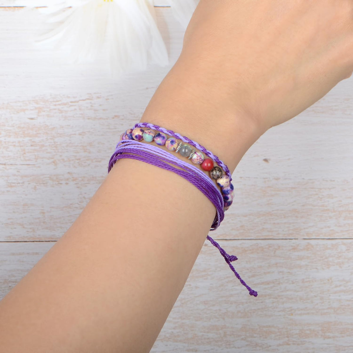 QOGIR Grandaughter Gifs Bracelet,Purple imperial Jasper Adjustable String Bracelet,Birthday Christmas Gifts