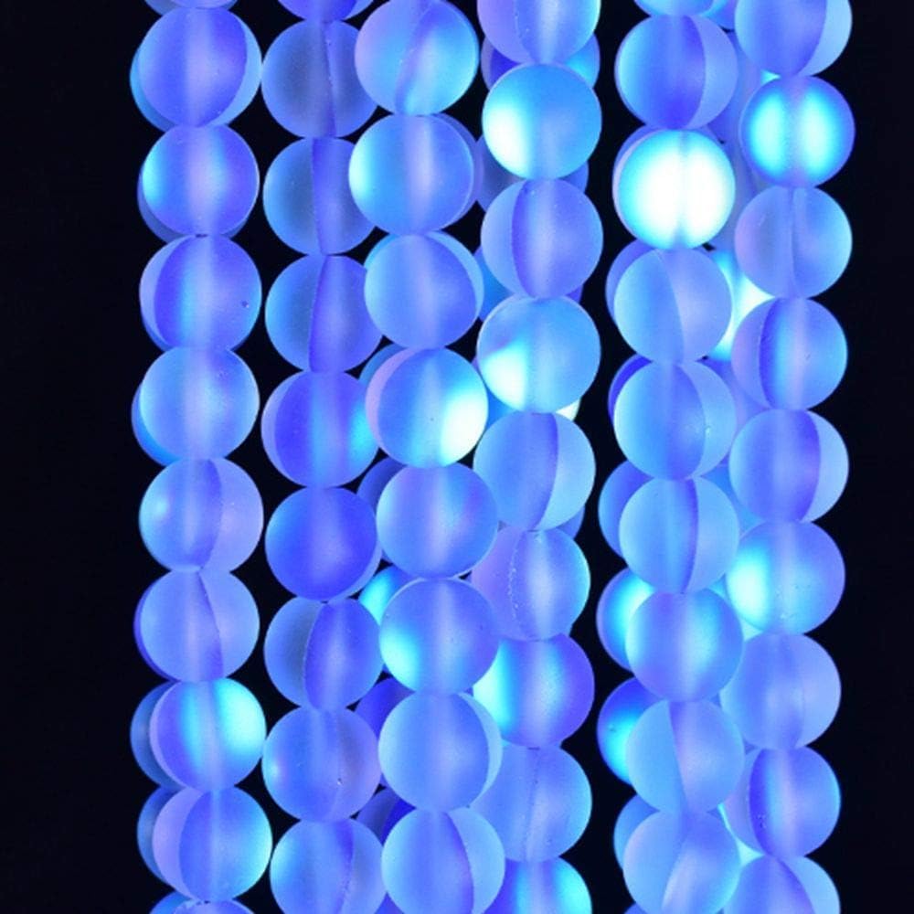 Asingeloo 60PCS 6mm Natural Blue Mystic Aura Quartz Gemstone Frosted Matte Titanium Round Loose Spacer Beads 15 inch Full Strand Crystal Healing Power Quartz