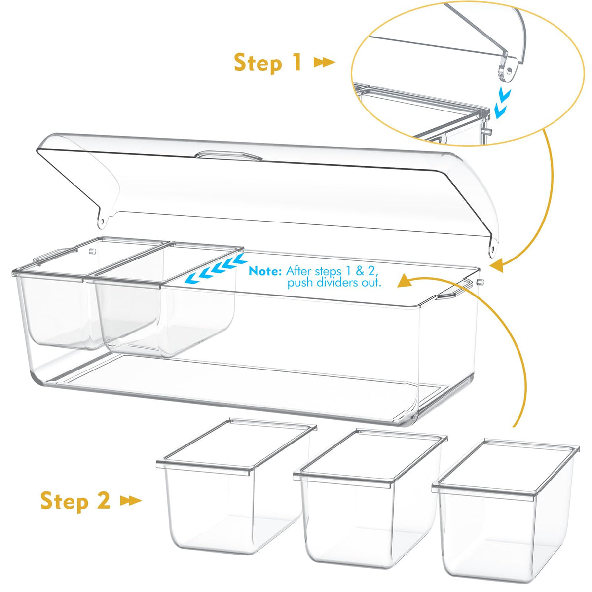 Condiment Tray with Stainless Steel 5 Spoons, 5 Forks and 1 Clip, Chilled Condiment Server, Condiment Server, Bar Garnish Holder on Ice, Bar Accessories Fruit and Salad with Removable Trays and Lid