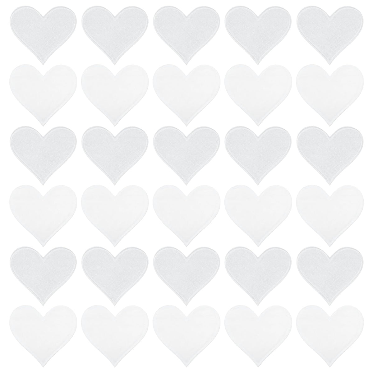 MECCANIXITY Heart Shaped Iron on Patches 7x6.8cm Embroidered Sew Patches Appliques Garment Embellishments for Clothing Repair Backpack Shoes Decoration White 30Pcs