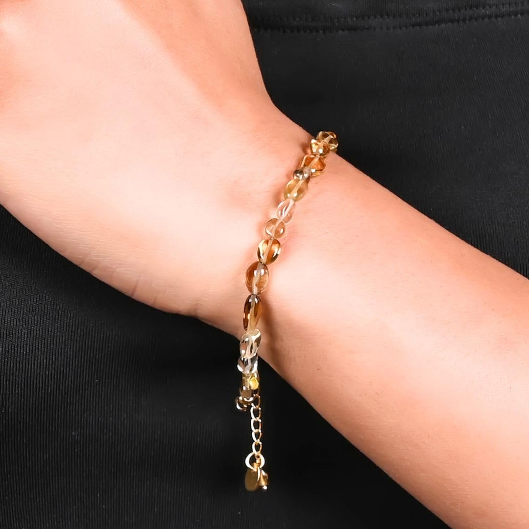 Gempires Lemon Quartz Beaded Bracelets Lightweight Handmade Gemstone Jewelry Hypoallergenic 8 Inch Gold Plated Everyday Jewelry Gifts For Woman