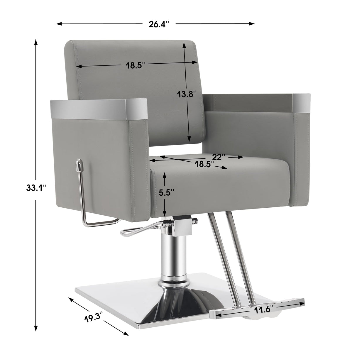 BarberPub Classic Recline Hydraulic Barber Chair Salon Spa Chair Hair Styling Beauty Equipment 3021 (Grey)