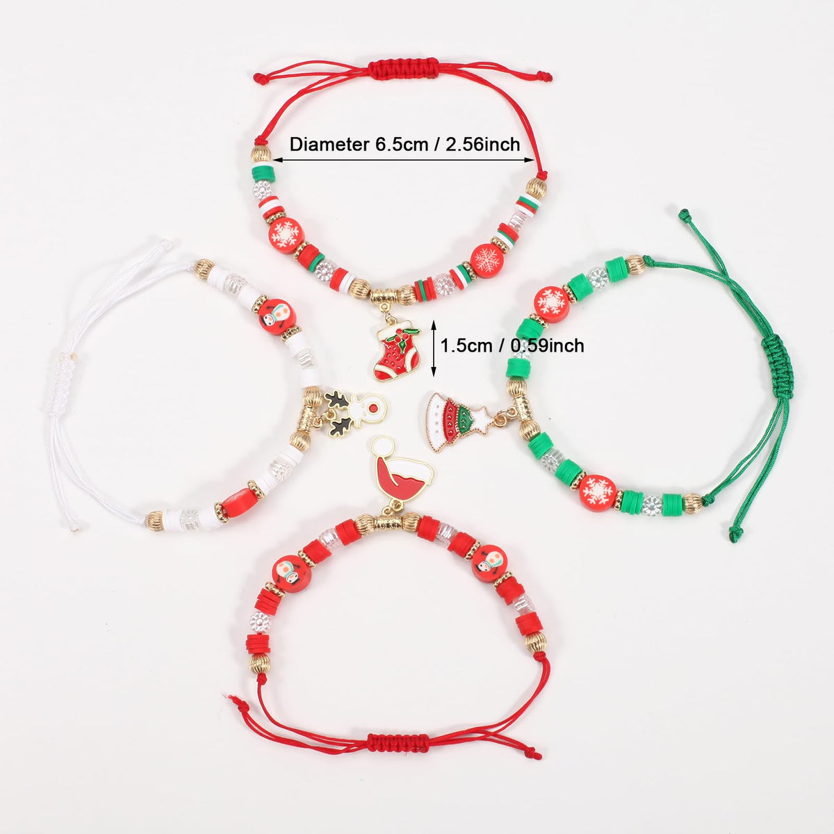 Twinfree 24pcs Christmas Theme Adjustable Rope Cord Bracelet for Women Jewelry Gifts