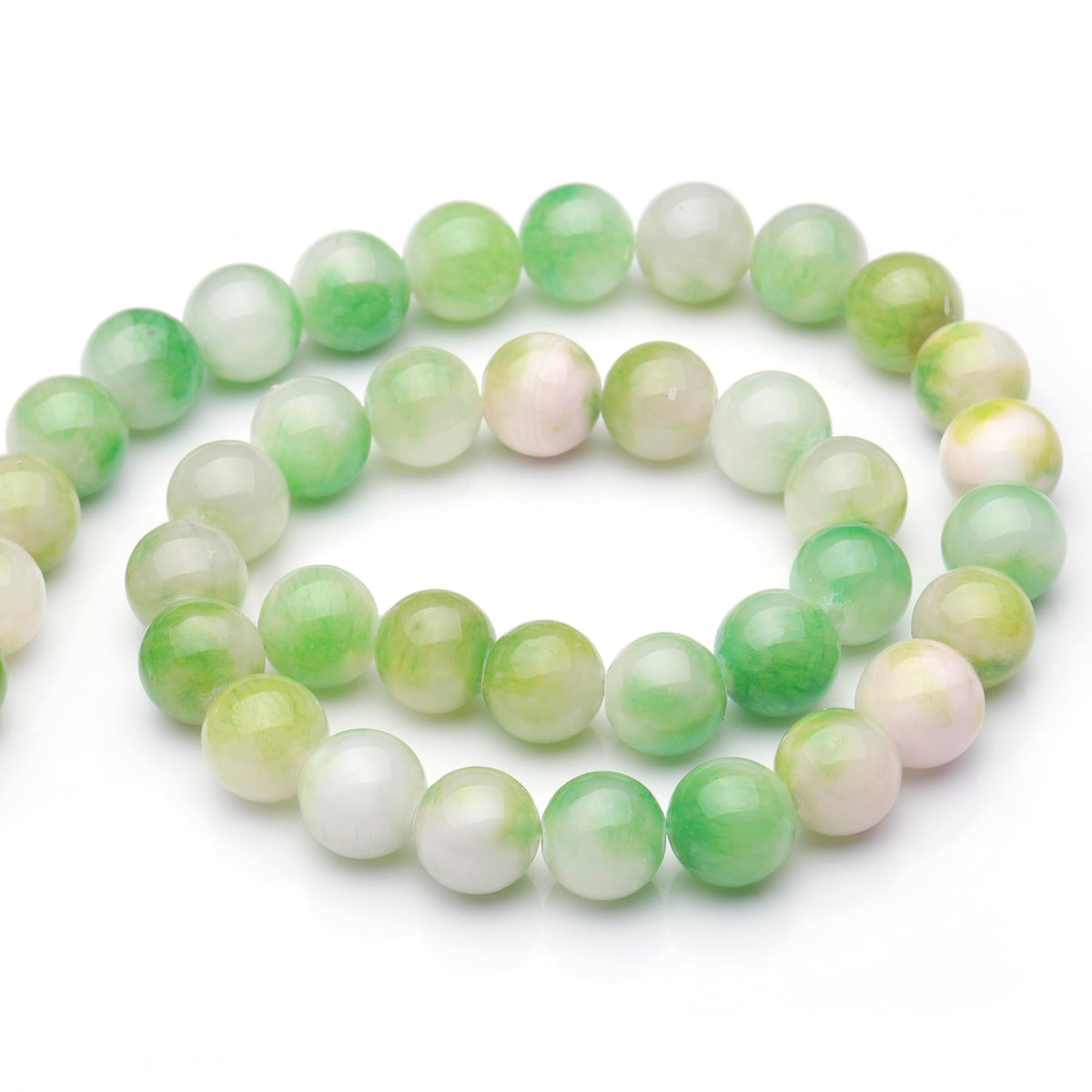 Youngbling Natural Gemstone Beads for Jewelry Making,8mm Green White Jade Polished Round Smooth Stone Beads for Bracelet Necklace 15 Inch