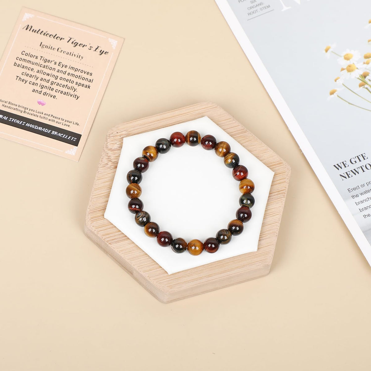 AD Beads Handmade Gemstone Stretch Elastic Bracelet Crystal Healing Reiki Nature's Beauty and Spiritual Essence Unisex (6mm, Multicolor Tiger's Eye (Ignite Creativity))