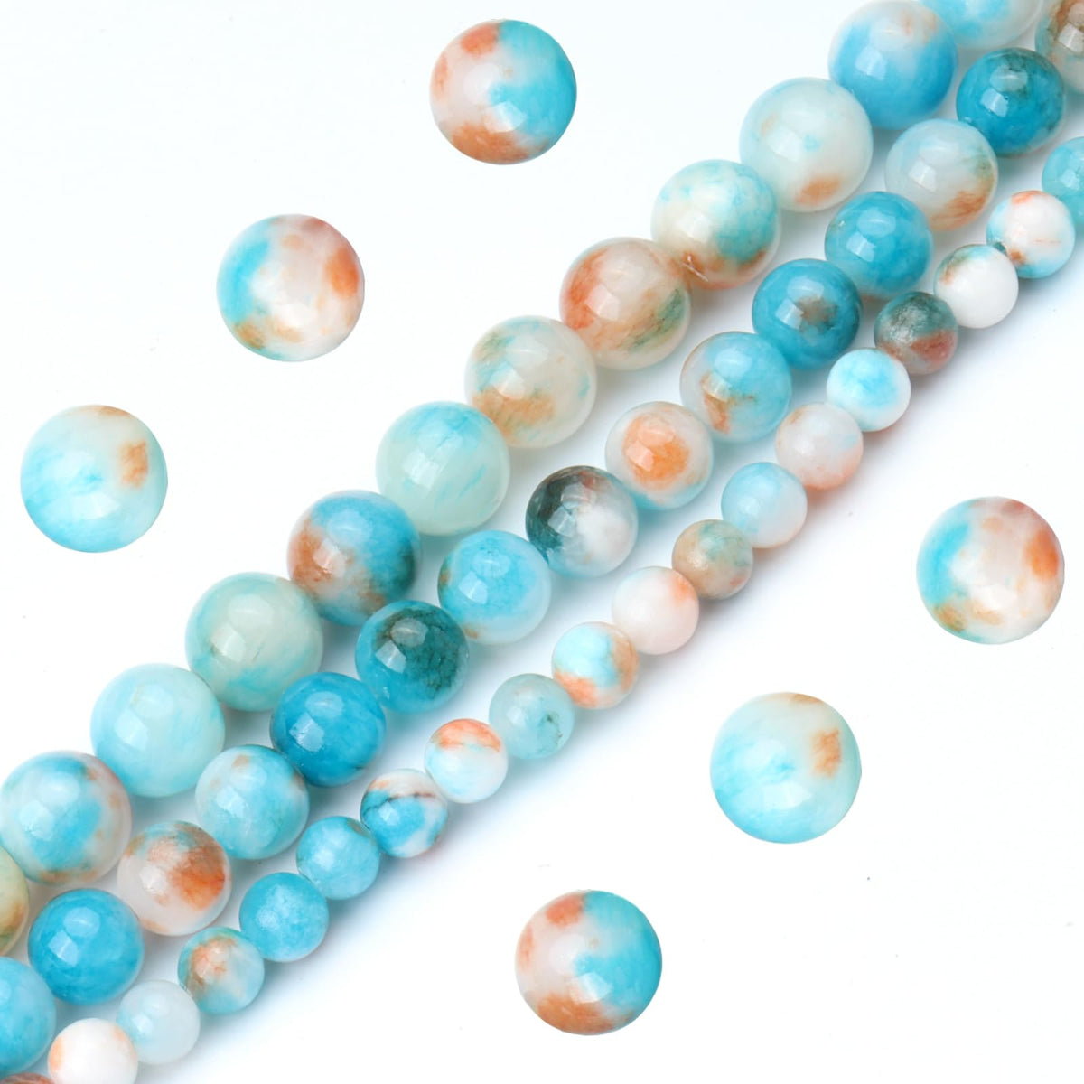 Siomia 60pcs 6mm Natural Blue Colorful Persian Jade Beads Energy Healing Crystal Round Loose Stone Beads for Jewelry Making, DIY Bracelets Necklaces