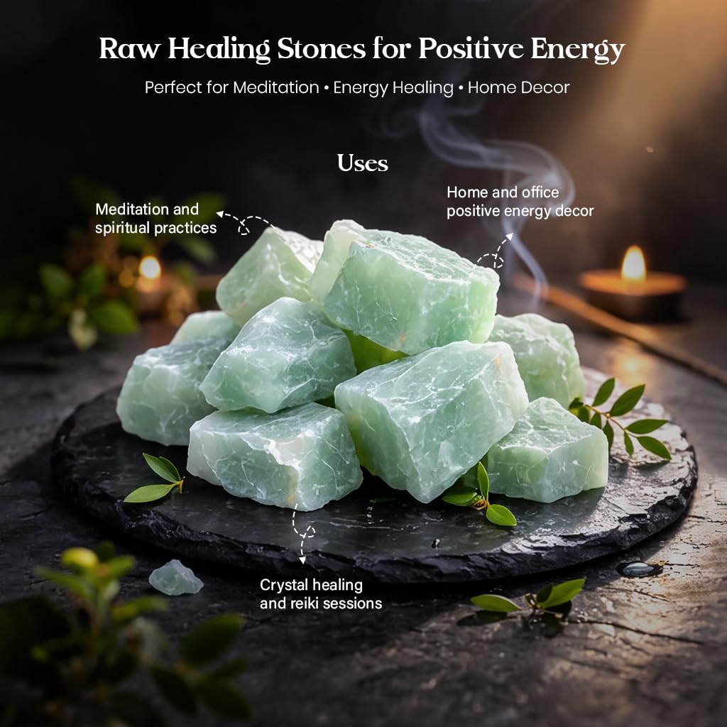 Crocon® 1LB Green Jade Rough Bulk Rocks Natural Stone Spiritual Gifts Raw Gemstone Crystals and Stones Tumbling Cabbing Polishing Gem Mining Chakra Balancing Reiki Healing Good Luck Home Office Décor