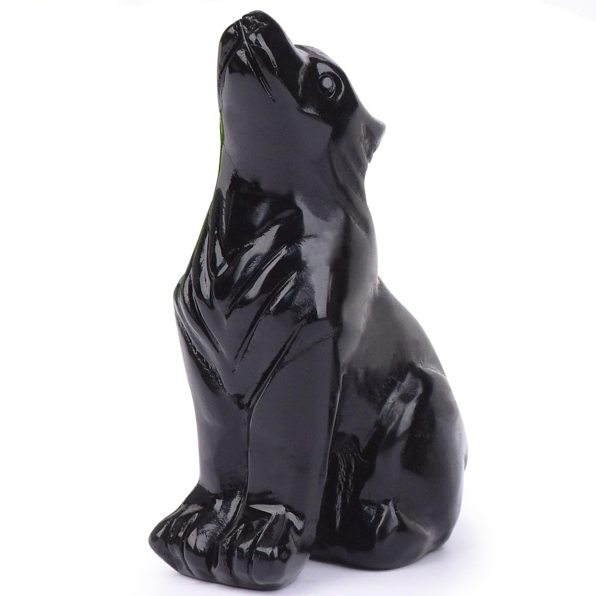 Hguxmcu Black Obsidian Wolf Figurine,Crystal Carved Statue for Home Office Desk Decor,Hand Carved 1.8 Inch Healing Crystal,Spirit Animal Gift for Wolf Lovers,Good Luck Feng Shui Protection Totem