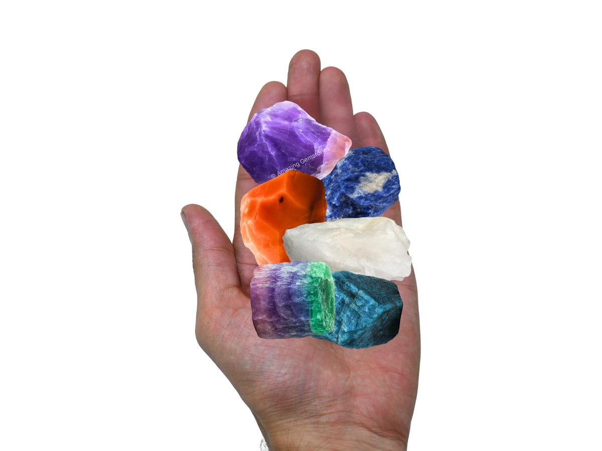 Amazing Gemstone Crystals for Studying Students Success Manifestation, Set of 6 Amethyst, Sodalite, Carnelian, White Agate, Fluorite and Apatite Healing Crystals and Stones