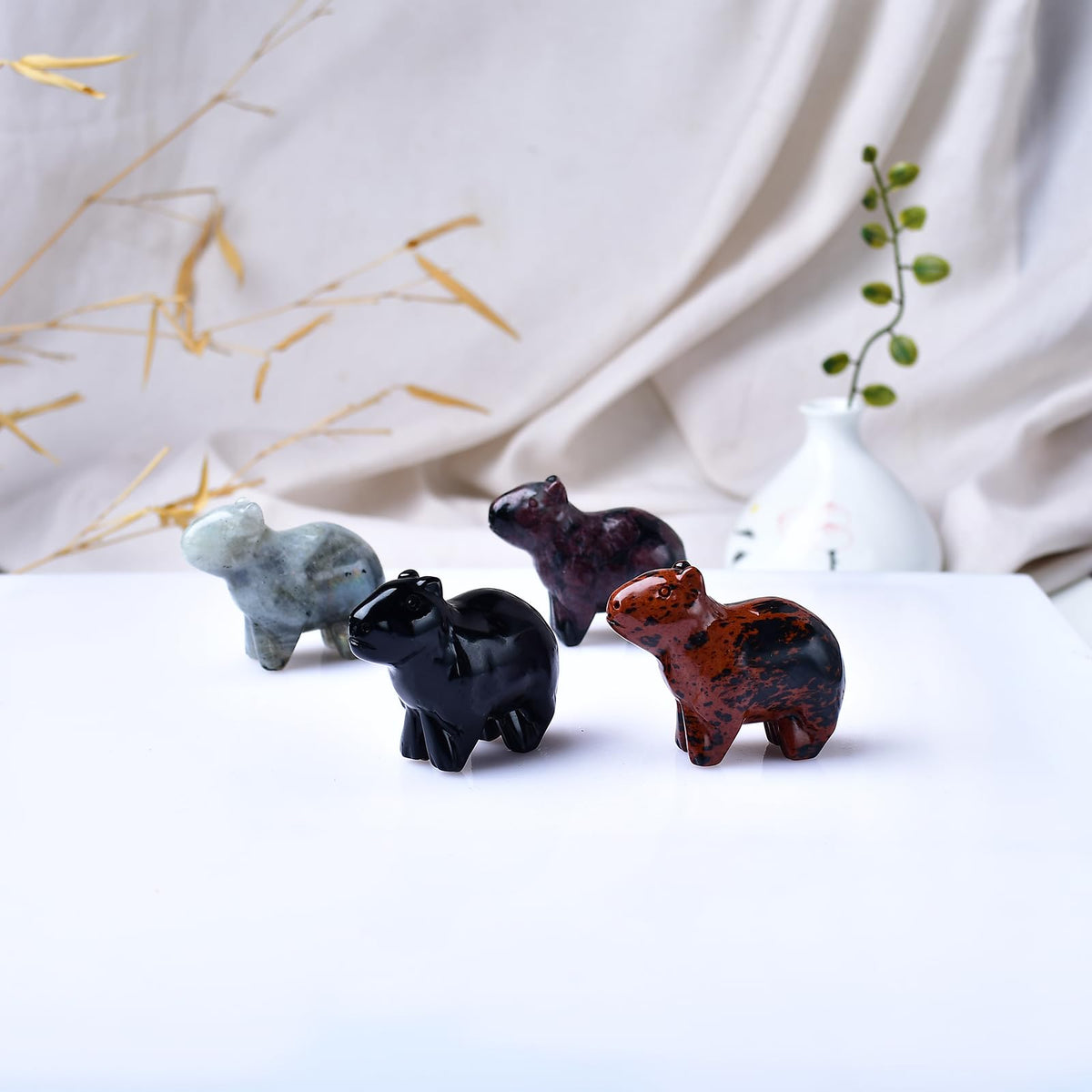 WUYOUSHI Natural Moonstone Capybara Statue 2" Healing Crystal Handmade Sculpture Lucky Guardian Pocket Statues Reiki Meditation Relieve Anxiety Office Home Decoration Gift