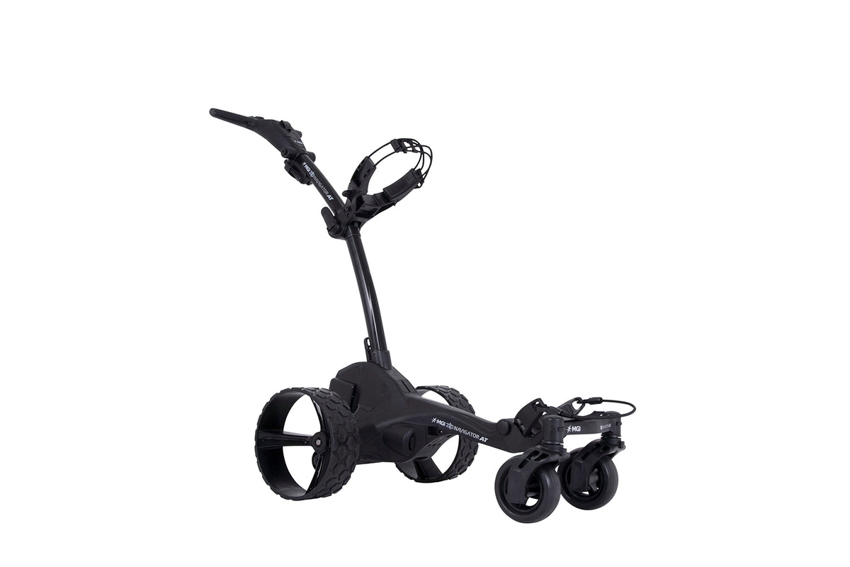 MGI Zip Navigator All Terrain Electric Golf Cart - 36 Hole Lithium Battery - Remote Control - Accessories Included (Drink, Umbrella, & GPS-Phone Holder), Black