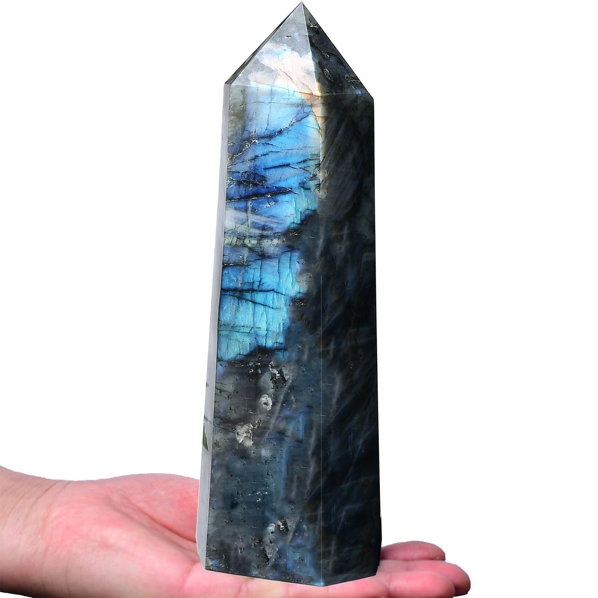 FZBHRO Large Labradorite Towers Crystal Point Obelisk 6 Faceted Healing Crystal Stone Wand for Meditation Gift 0.8-1.3 Pound
