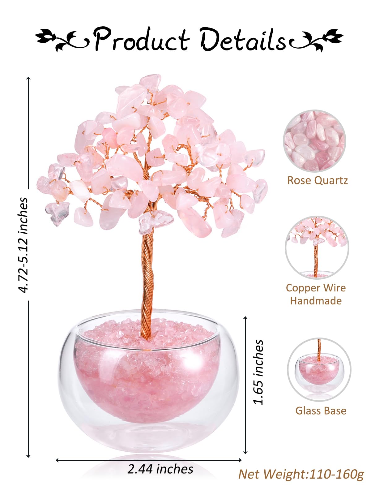 PESOENTH Rose Quartz Tree Crystal Tree of Life Gifts for Women Mom Birthday,Pink Crystal Bonsai Tree Healing Stone Gem Trees Spiritual Home Room Decor Gifts for Women