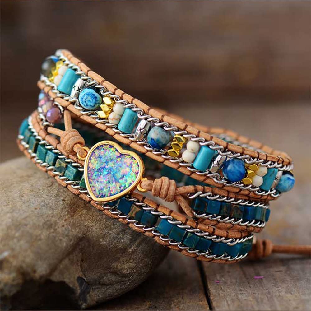 ZOSOJONA Women Wrap Bracelet Boho Natural Jasper Crystal Stone Beads Strand Bracelets (Purple)