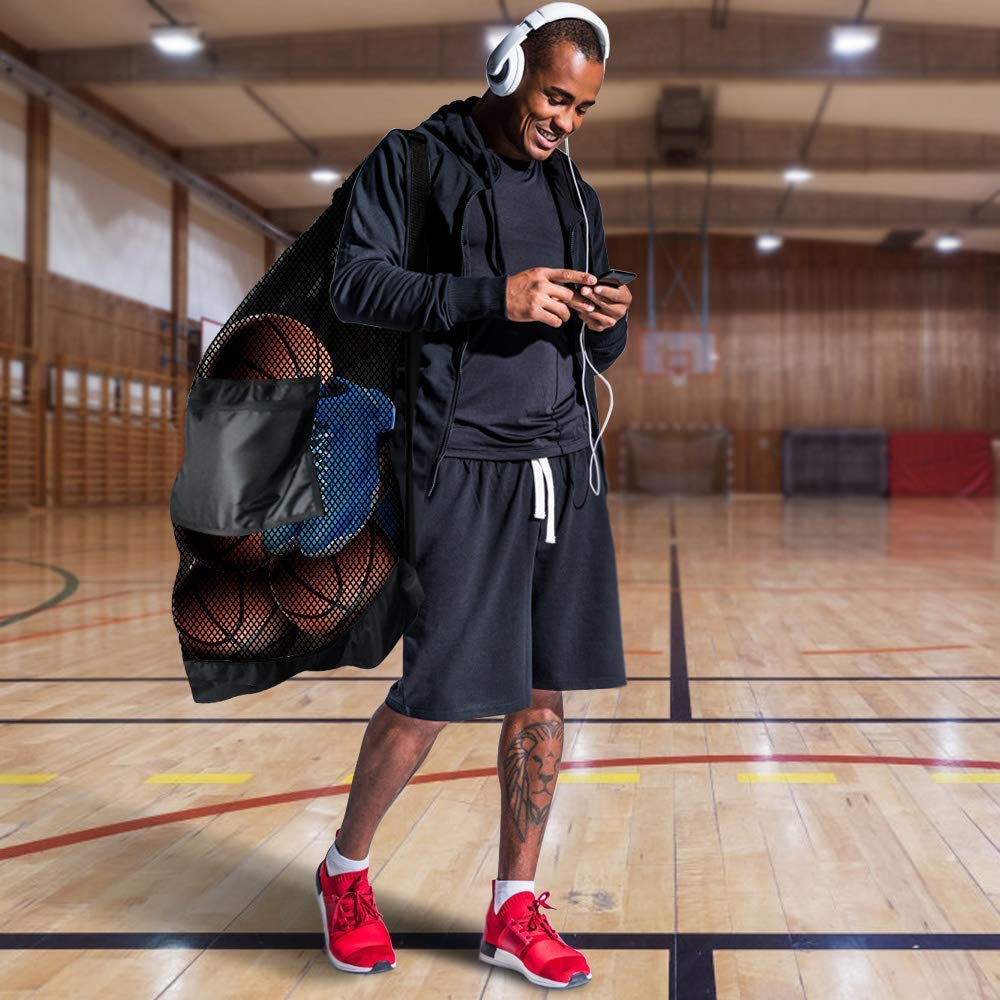 BROTOU Extra Large Mesh Ball Bag, Drawstring Socce Bag for Coach, Use for Basketball, Volleyball, Baseball, Mesh Equipmenbag with Adjustable and Portable Strap (18" x 28")