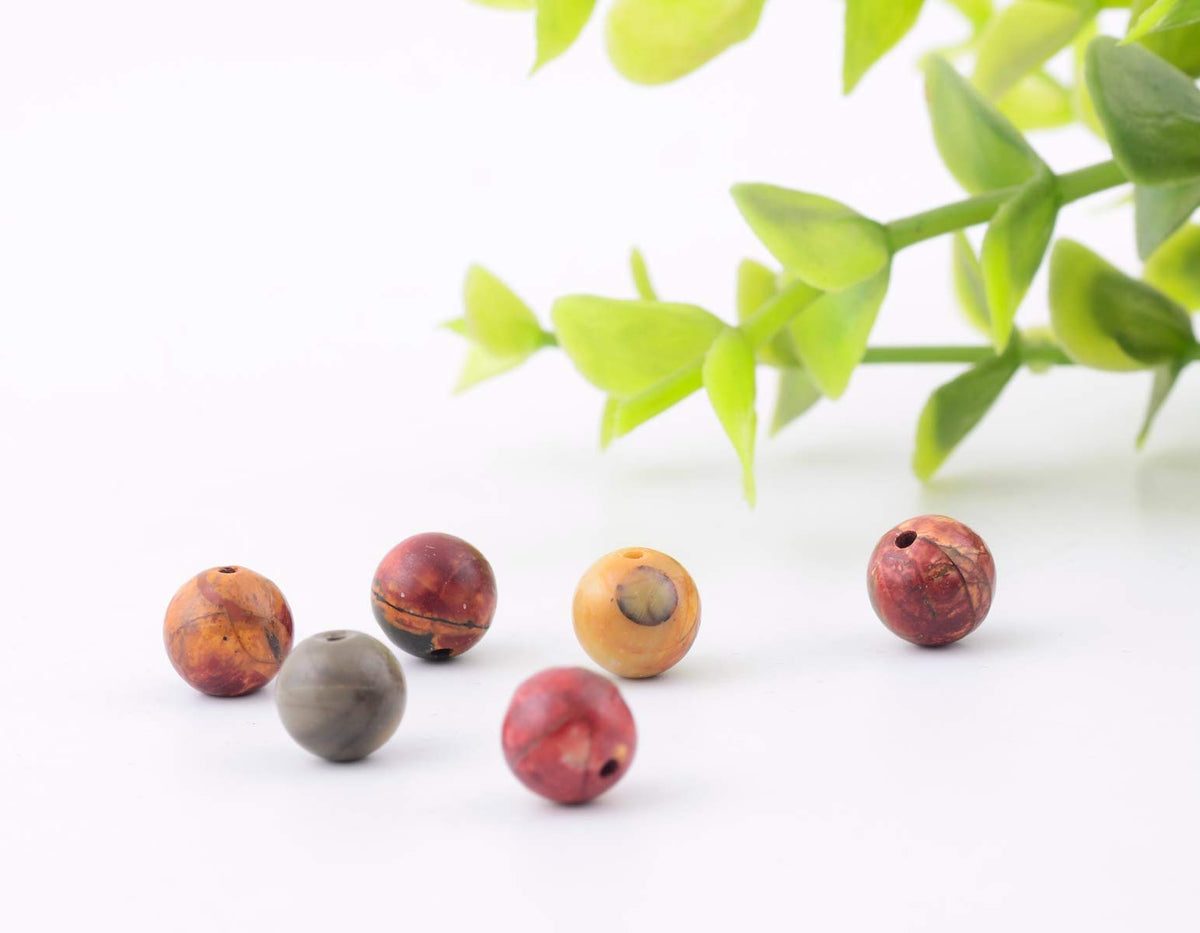 Natural Stone Beads 100pcs 8mm Picasso Jasper Round Genuine Real Stone Beading Loose Gemstone Hole 1mm DIY Charm Smooth Beads for Bracelet Necklace Earrings Jewelry Making (Picasso Jasper Red, 8mm)