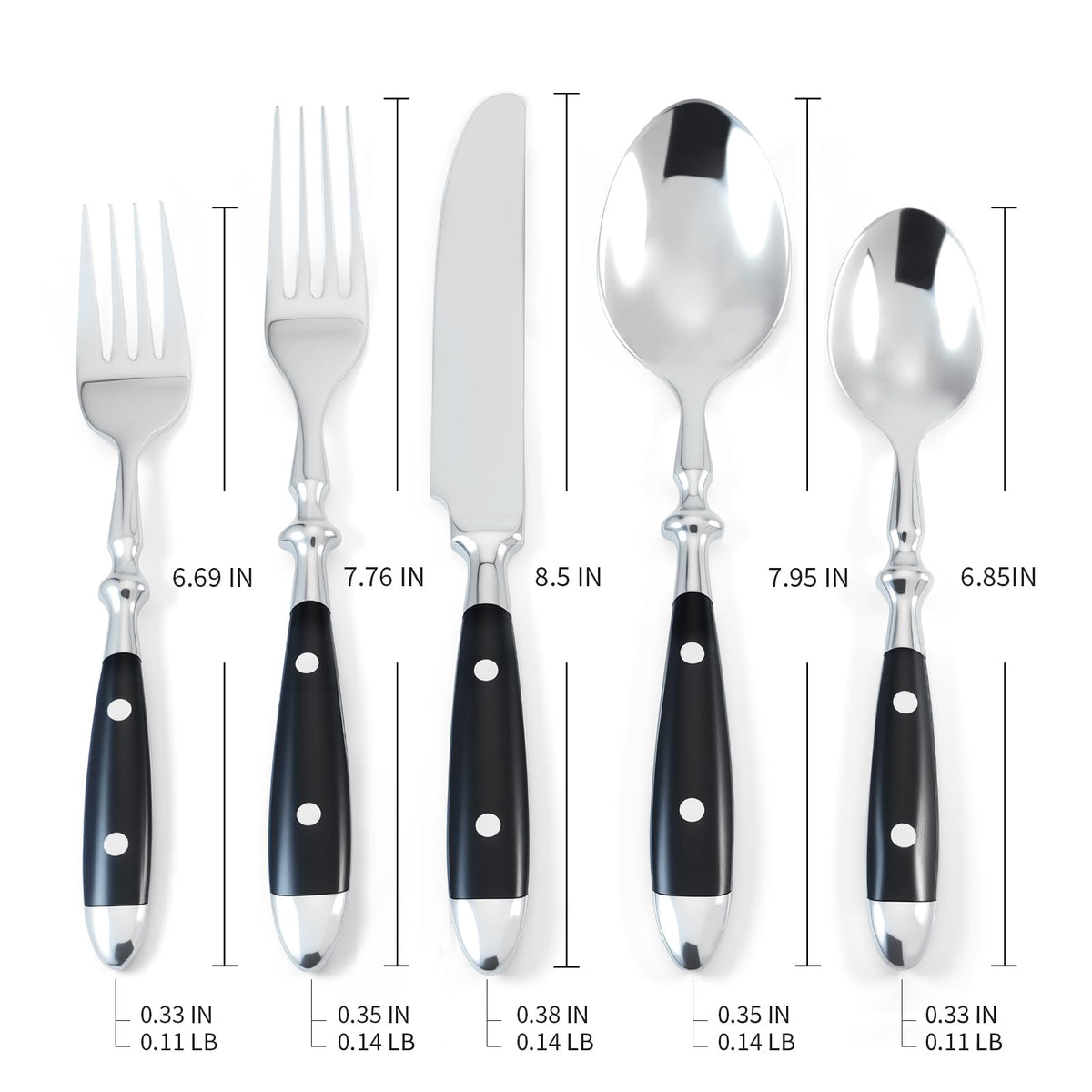 Kelenfer Silverware Set 60-Piece 18/10 Stainless Steel Black Vintage Flatware Handle Luxury Cutlery Service for 12