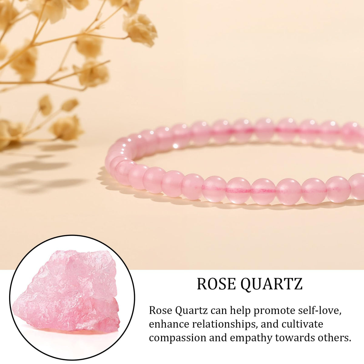 GolbalJew Natural Gemstone Beads Bracelets Healing Crystal Stone Beaded Bracelet for Women Men Handmade Spiritual Jewelry Gifts, 4mm Rose Quartz Round Beads