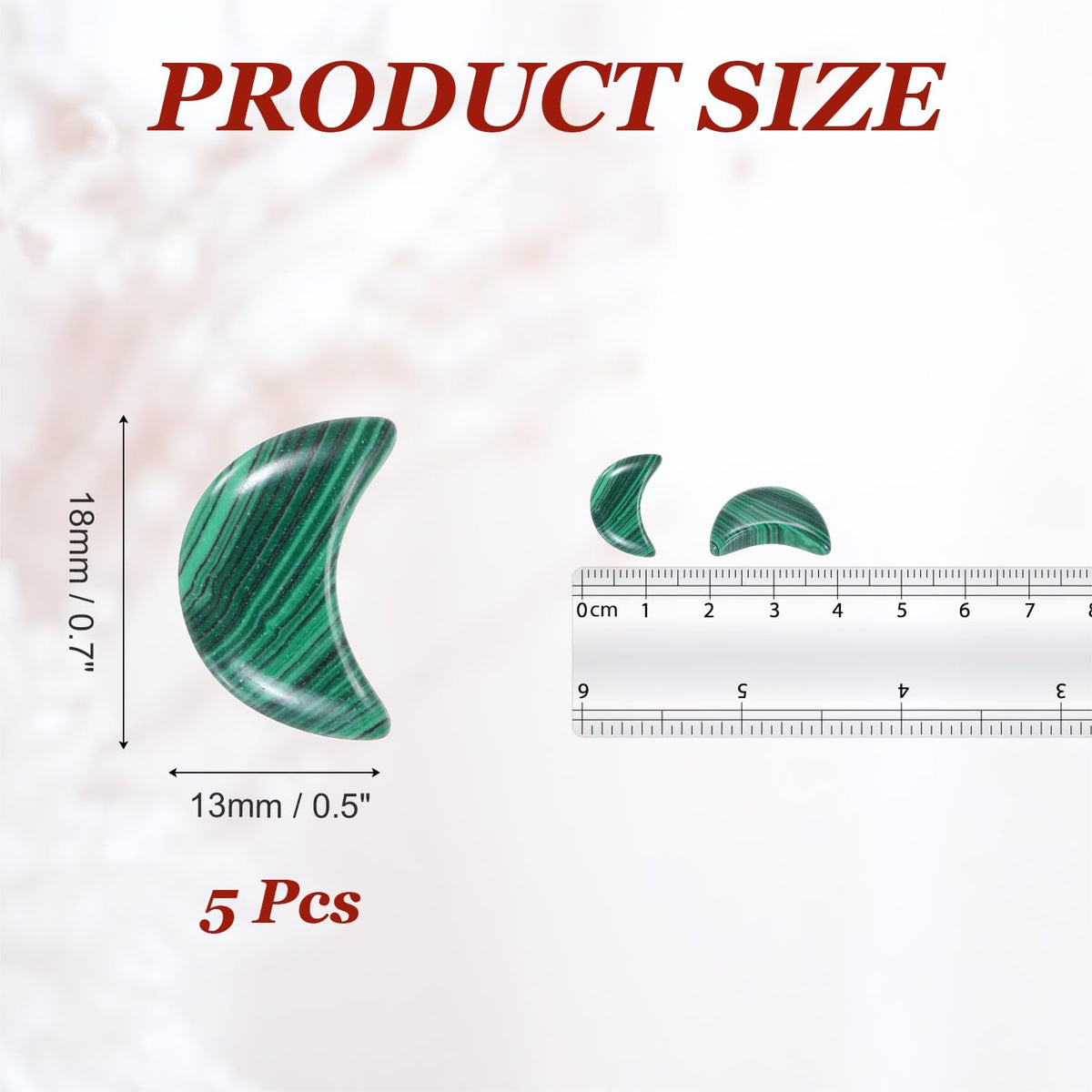 MECCANIXITY 5 Pcs Moon Crystal Worry Stone, 0.5 Inch Length Natural Malachite Crystal Moon Gemstone Bulk, Carved Pocket Stones for Meditation Balancing Pendant Decor