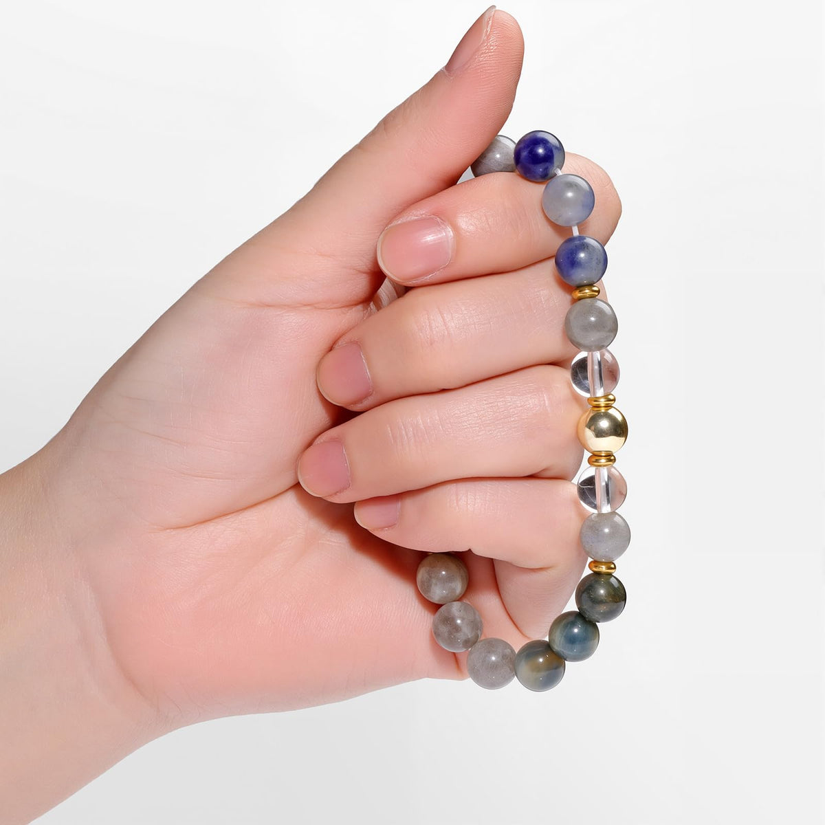 Risyfjew Natural Healing Crystal Bracelet for Women Free Serenity Bracelets Calming Jewelry Gifts Worry Stone Amethyst Tiger Eye Sodalite