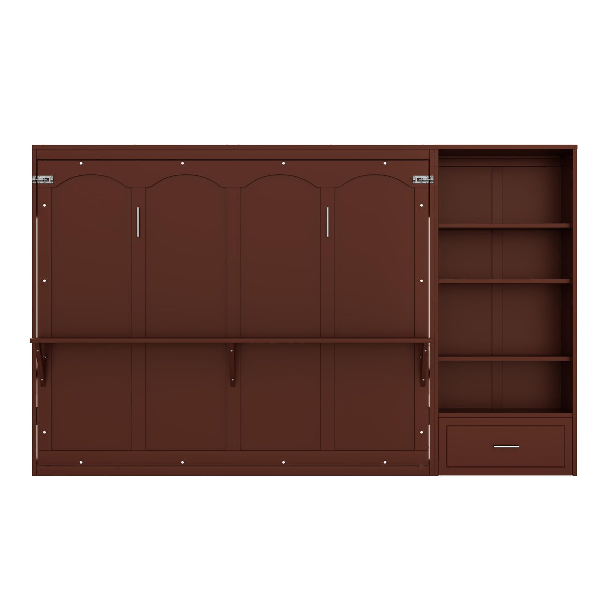 Merax Queen Murphy Bed with 3 Height Adjustable Storage Shelves & 1 Drawer, Wall Bed Frame Multifunctional Foldable Platform Bed for Small Space, Bedroom, Guest Room, Bear 500LBS (Walnut)