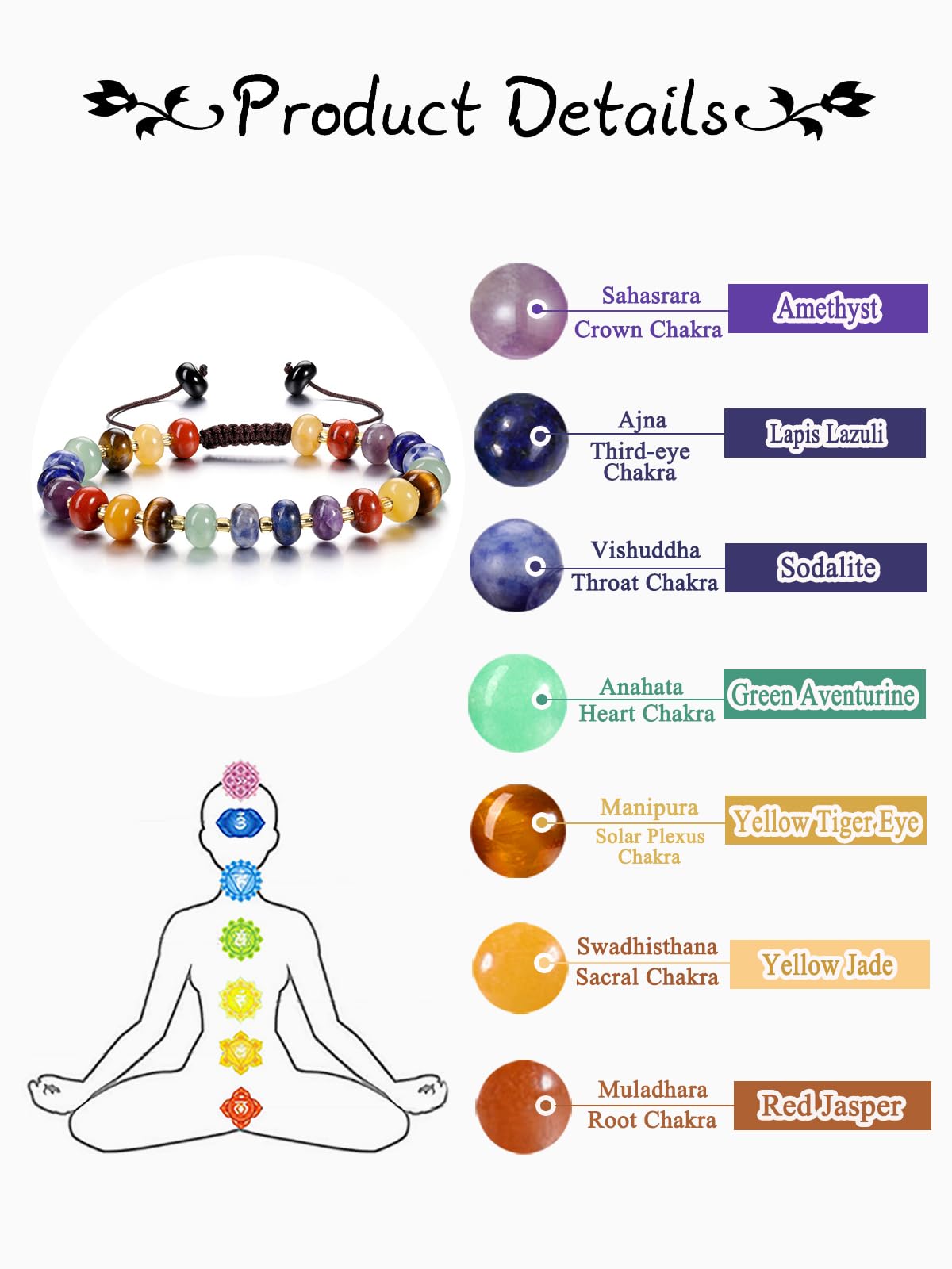 PESOENTH Healing Crystal Chakra Bracelet,Natural Stone colorful Beaded Spiritual Bracelets Gemstone Bracelet jewelry Gifts for Women Her Mom Daughter Birthday Valentines Anniversary