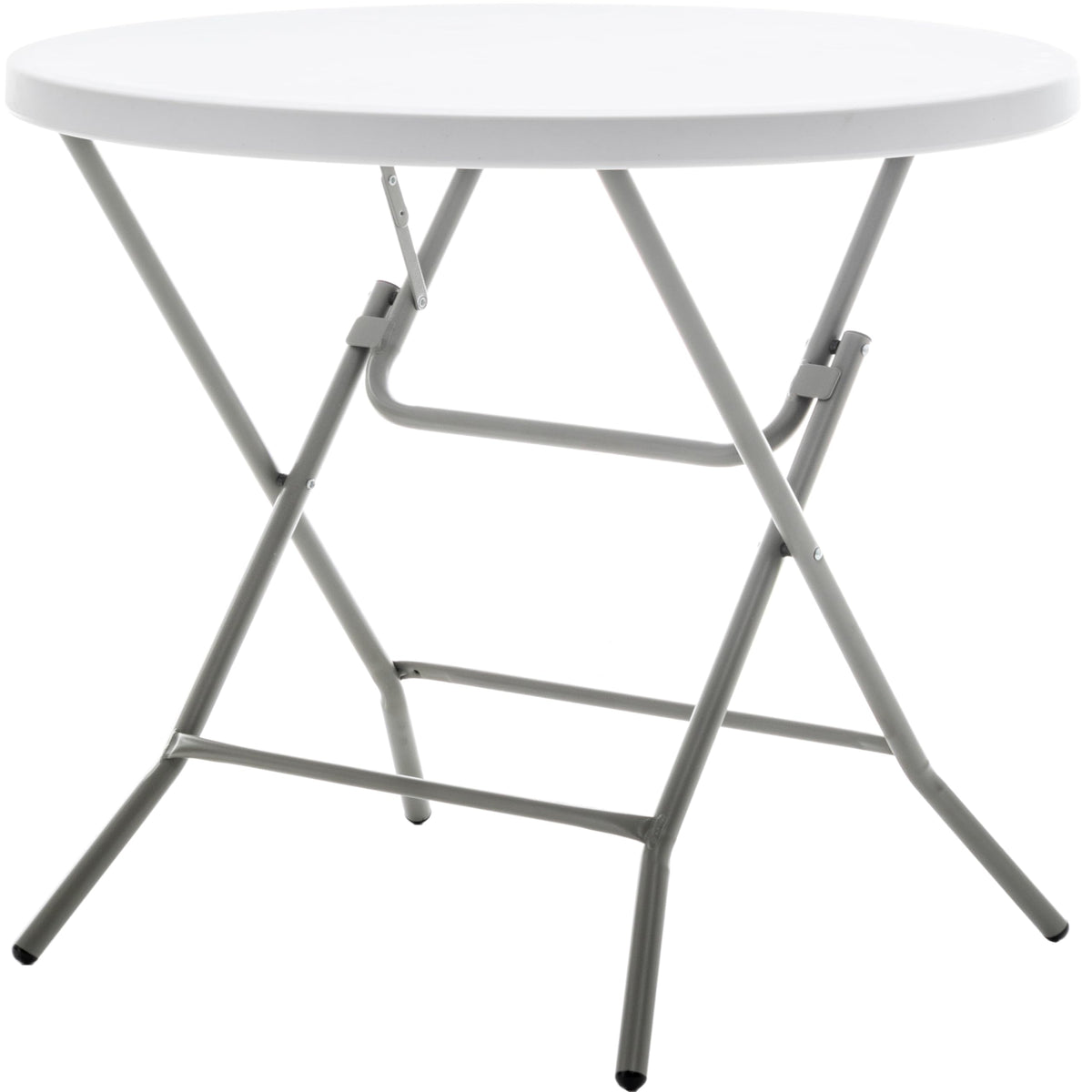 BTEXPERT Set of 5, White 2.63 Foot Round Plastic Folding 30" Height Commercial Portable for Banquet Card Plastic Coffee Dining Wedding Party Event Home Kitchen Indoor Outdoor Thick Top Metal Frame