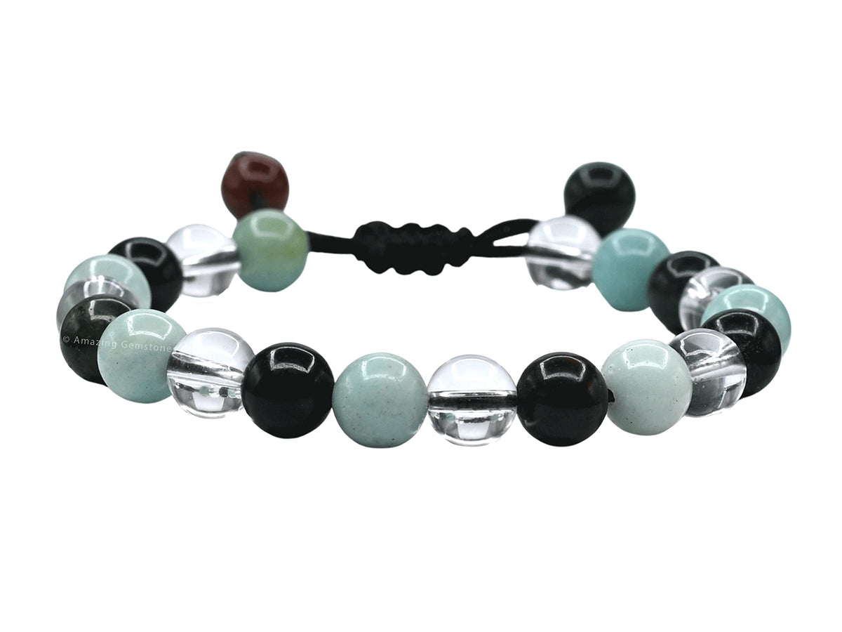 Amazing Gemstone Manifestation Bracelet for Pain Relief - Bloodstone Amazonite Clear Quartz Bracelet Set for Healing Calming Anxiety Stress Relief Gifts Pulseras Para Hombres Mujer (Adjustable)