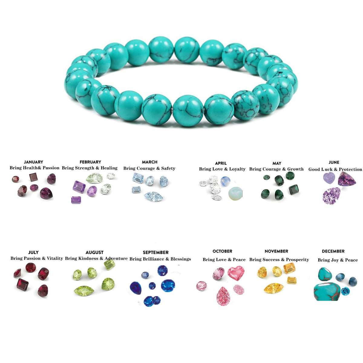 Naupyal December Birthstone Bracelet for Women Men,Turquoise Natural Stone Beaded Bracelets,Healing Crystal Gemstones Stretch Bracelet Stress Relief Month Bracelet Birthday Jewelry Gifts