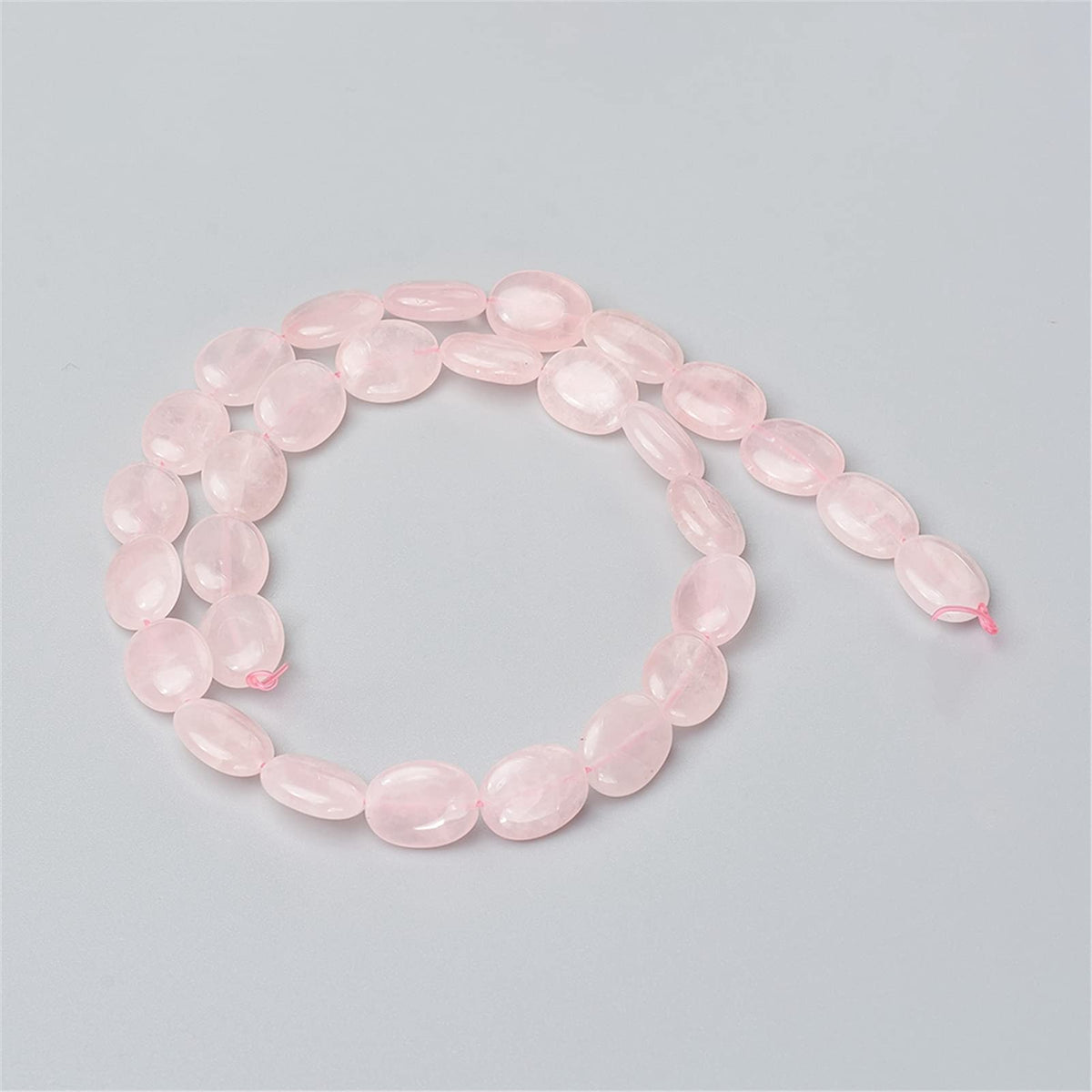 Fashewelry 58pcs Natural Rose Quartz Stone Beads 14x10mm Flat Oval Healing Crystal Loose Gemstone Beads for Jewelry Necklace Bracelet Earring Craft Hole: 1mm