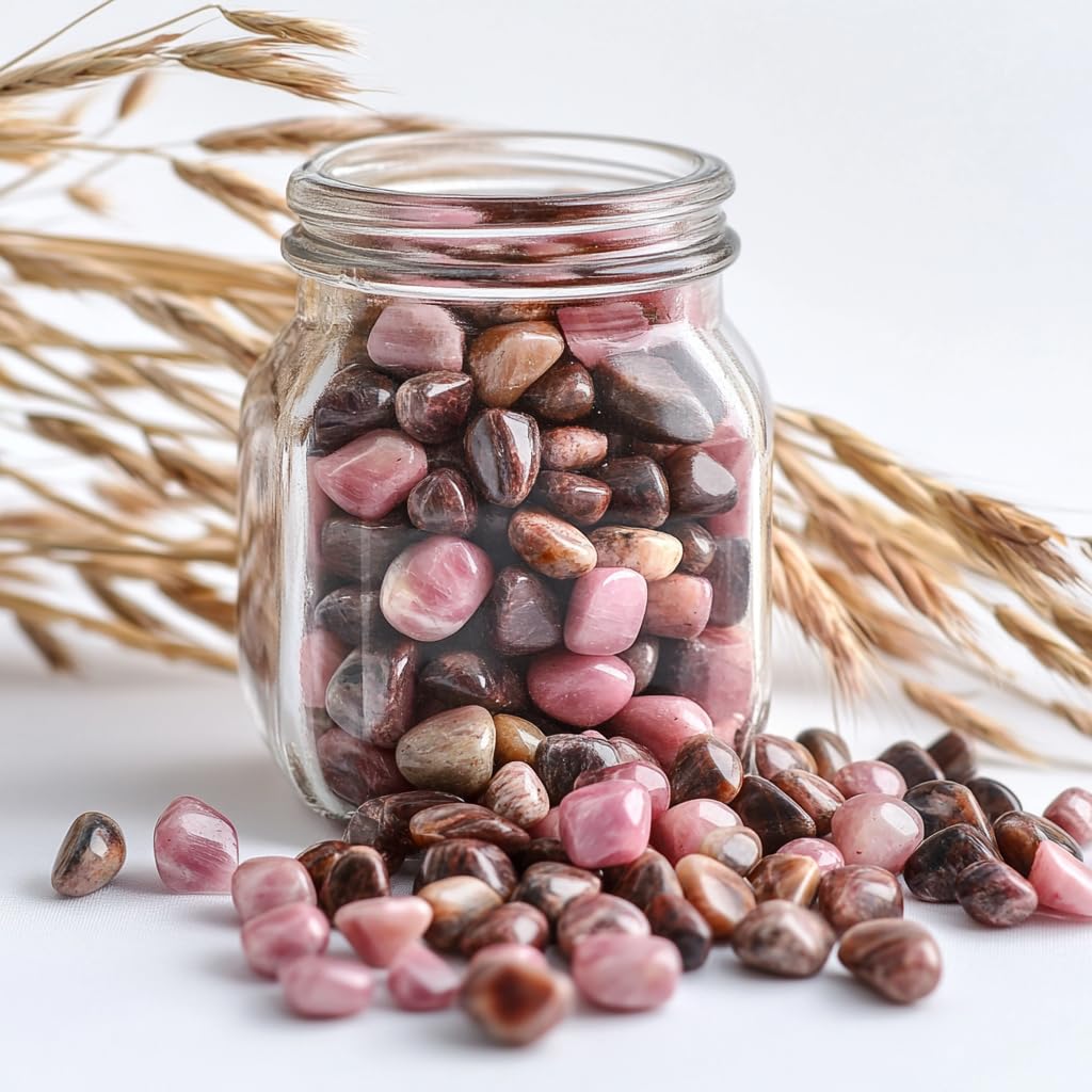 SigMntun Polished Rhodonite Crystal Chips 200 Pcs - 0.3" 10 oz Tumbled Stone Chips Crushed Sea Glass Stones Healing Reiki Crystal Making Home Decoration