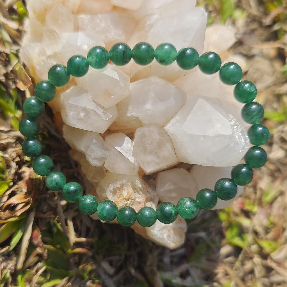 8mm Emerald Bracelet | Natural Green Heart Chakra Crystal Beads - Handmade Gemstone Meditation Bracelet for Abundance & Love & Luck | Beading Tool Kit - Fits for 6.5-7.5 inch Medium Wrist Size