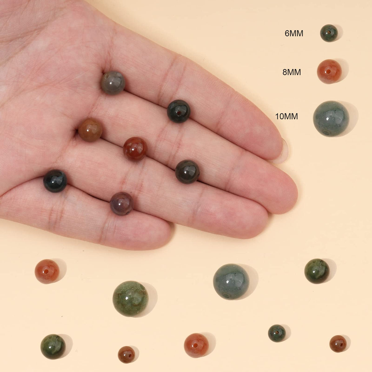 35pcs 10mm Natural Stone Beads Indian Agate Beads Energy Crystal Healing Power Gemstone for Jewelry Making, DIY Bracelet Necklace
