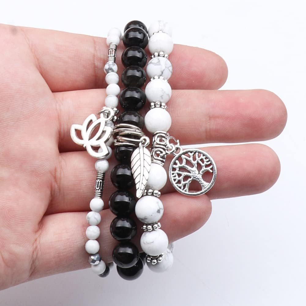 UEUC Tree of Life Yoga Healing Stone Bracelets,Multilayer Lotus Chakra Stone Reiki Bracelet Sets,Anxiety Crystal Natural Stone,for Women Stress Relief(#175)