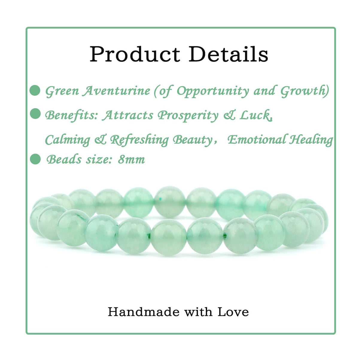 Bymitel 8mm Green Aventurine - Handmade Reiki Gemstone Stretch Bracelet, Natural Beauty & Spiritual Essence, Crystal Healing for Unisex Adults