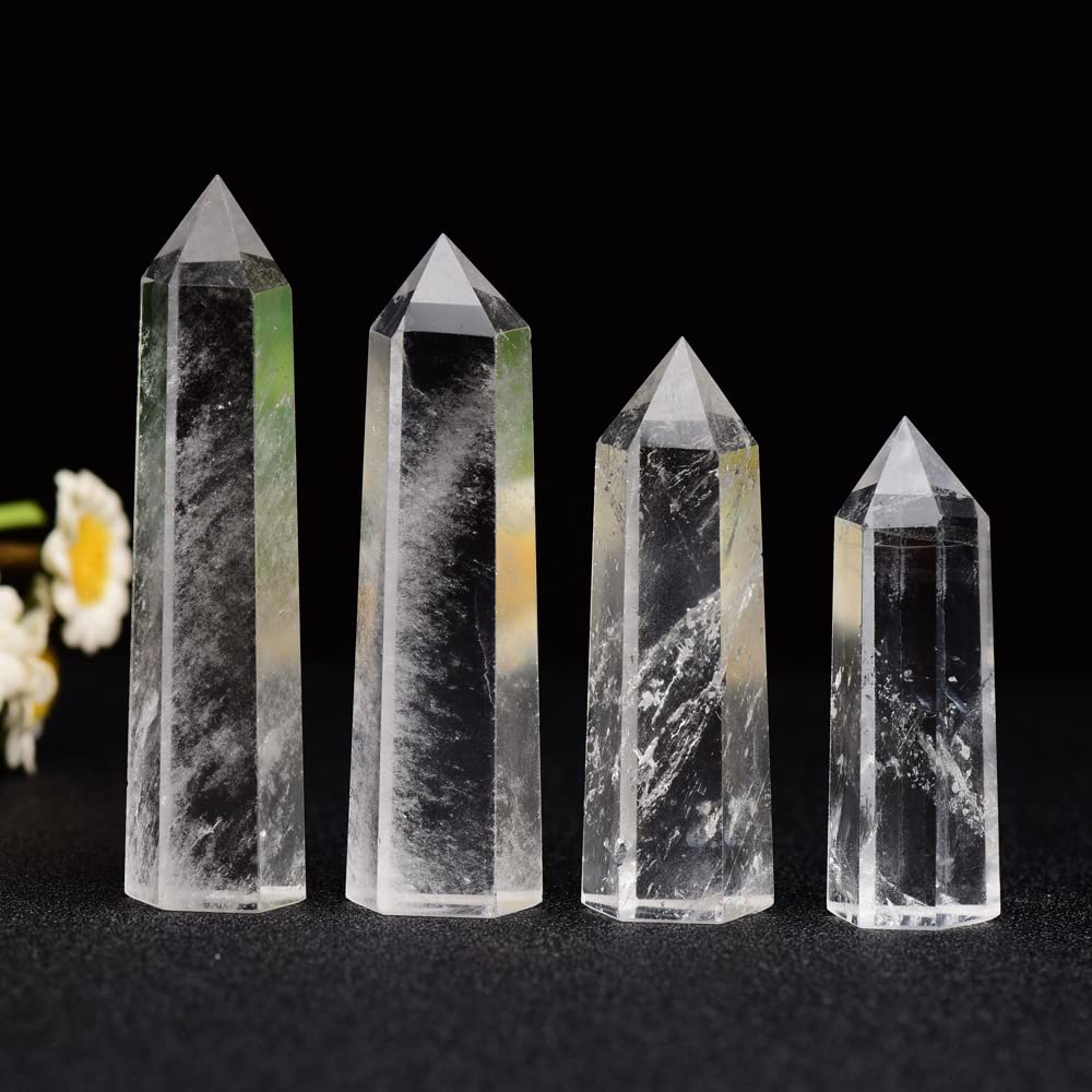 WUYOUSHI 1PCS Clear Quartz Natural Crystal Tower 2.75-3.54" Healing Crystal Wand 6 Faceted Chakra Reiki Meditation Therapy