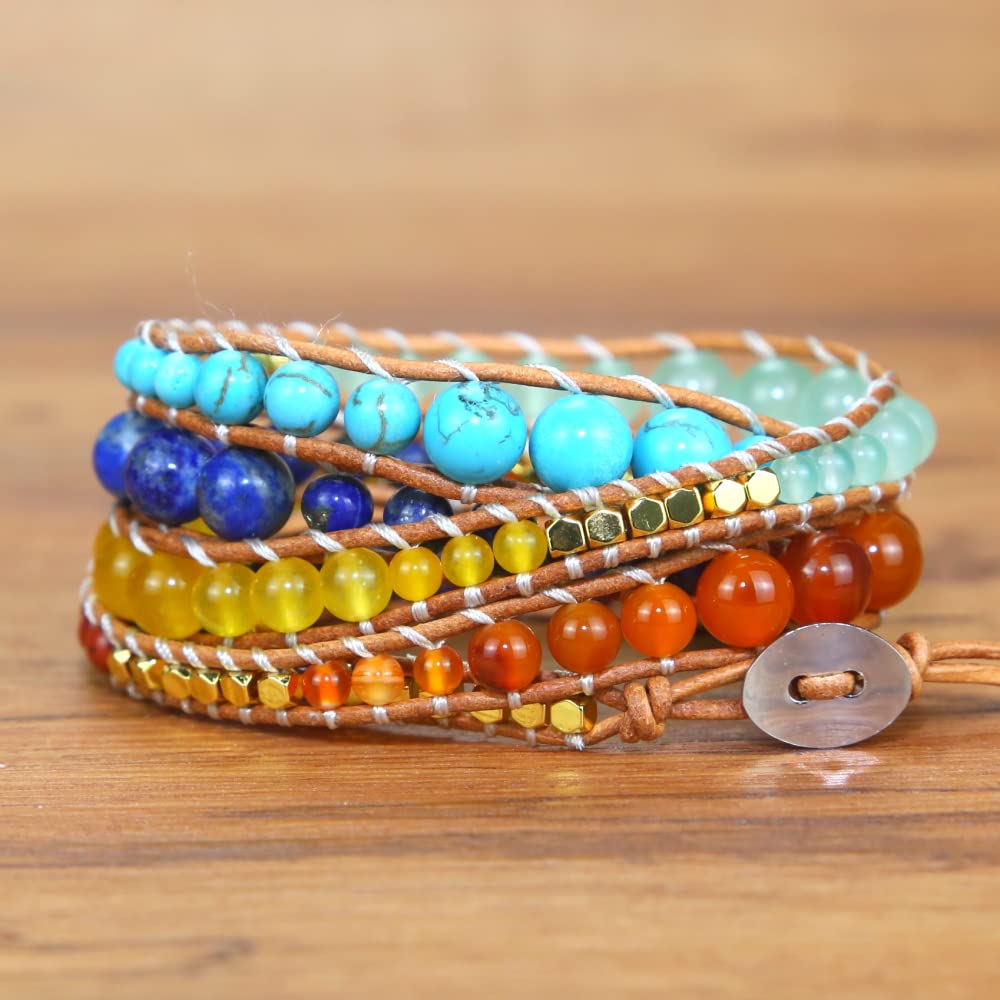 ZOSOJONA Handmade Boho Wrap Bracelet For Women Adjustable Nature Stone Turquoise Crystal Beaded Bracelets