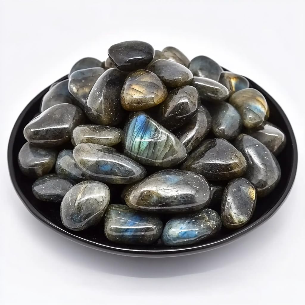 SigMntun Polished Stone Set Labradorite Crystals, Handpicked Tumbled Gemstones Rocks, Pebbles for Reiki, Chakra, Healing, Home Decor 0.6" Inches 7 Ounces