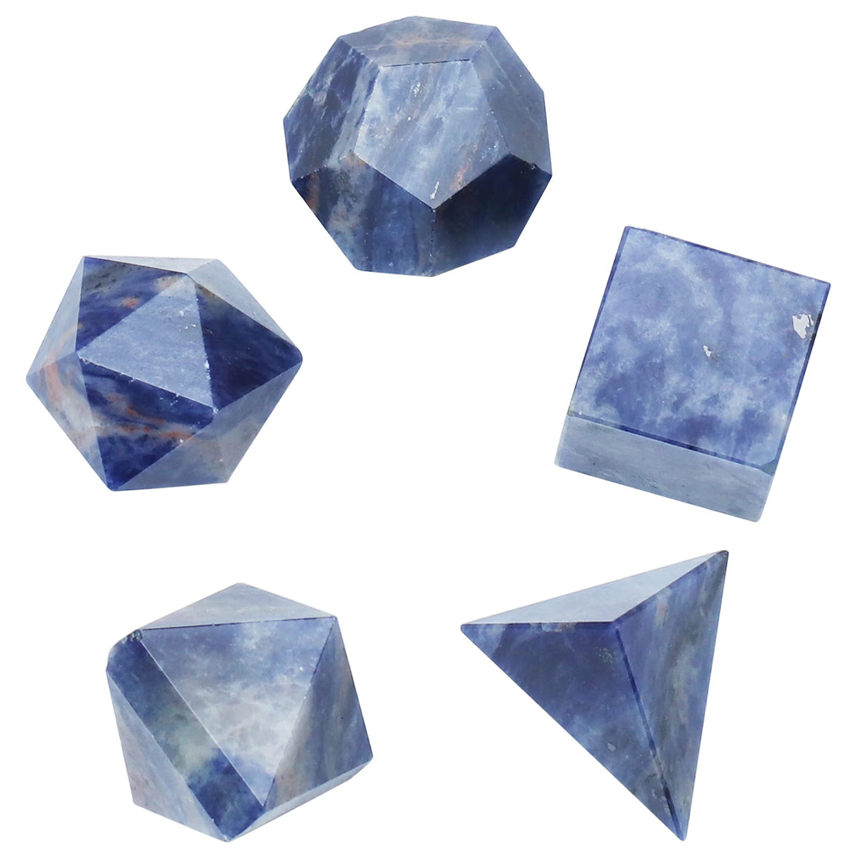 Crocon Sodalite 5Pcs Platonic Solids Crystal Geometry Set, Platonic Solids Sacred Geometric Stones for Meditation Reiki Balancing Healing Chakra Stone Cleansing Spiritual Good Luck (1520 mm)