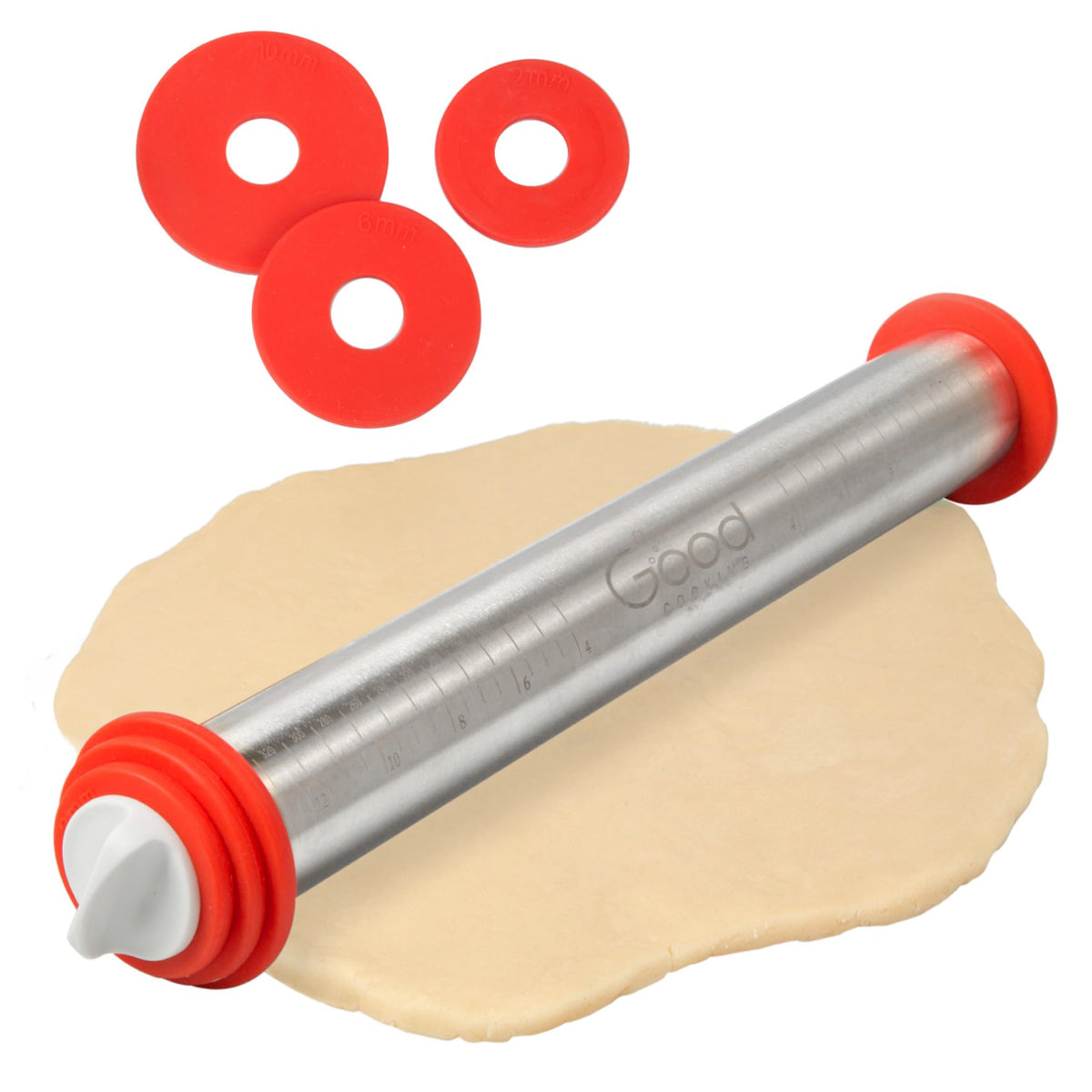 Adjustable XL Pastry Rolling Pin w/ 3 Spacer Rings- Adjust Dough Height for Consistent Thickeness- Heavy Duty NonStick Stainless Steel French Roller 17" Barrel- Bake Easter Cookies, Bread, & Pasta