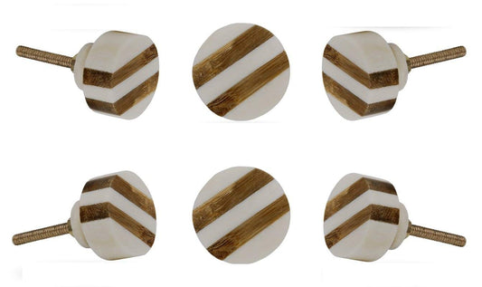 TRINCA-FERRO Set of 6 Ceramic Striped Round Bone Knob Kitchen Cabinet Cupboard Door Dresser Wardrobe and Drawer Pull for Bahtroom | Bedroom | Office | Kitchen