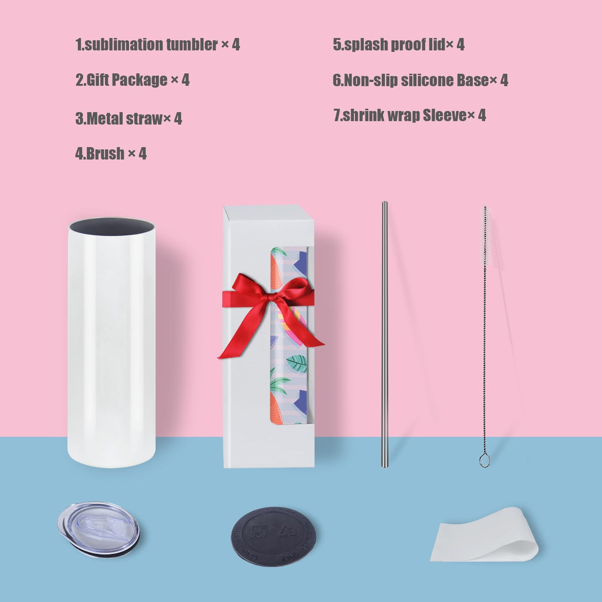 MICLAXYS 4 Pack 20oz Sublimation Tumblers Bulk, Sublimation Tumbler Blank, Skinny Straight Stainless Steel Blanks Cups with Individual Box (4, 20OZ)