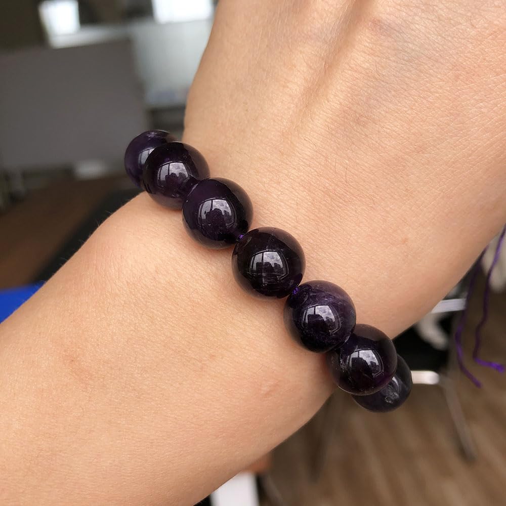 NITOPUPU 100Pcs 10mm Natural Smooth Amethyst Beads Round Loose Stone Beads for Jewerly Making with Crystal Stretch Cord